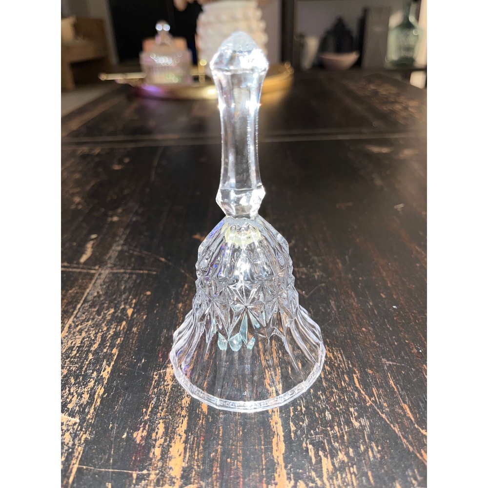 Vintage Cut Crystal Dinner Bell Faceted Glass Handle Clear Decorative Ringer